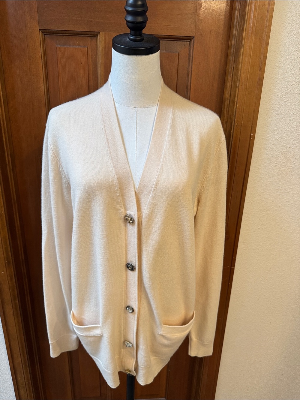 Tory Burch Cream Button-Front V-Neck Cardigan Size M